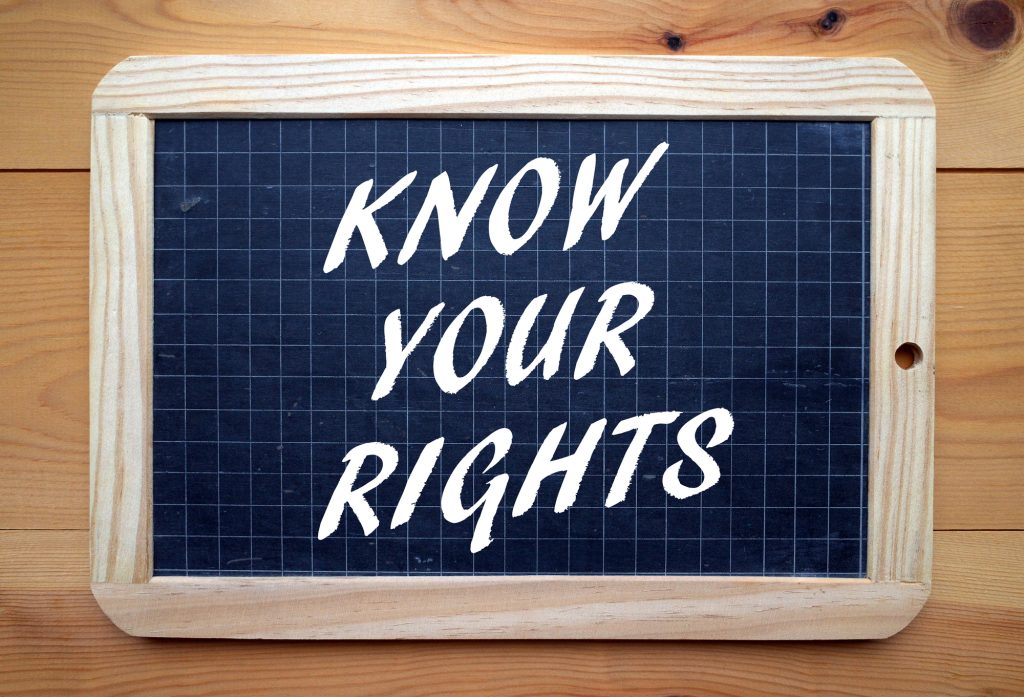 A blackboard with the words know your rights on it, providing vital information on how to get a debt lawsuit dismissed.