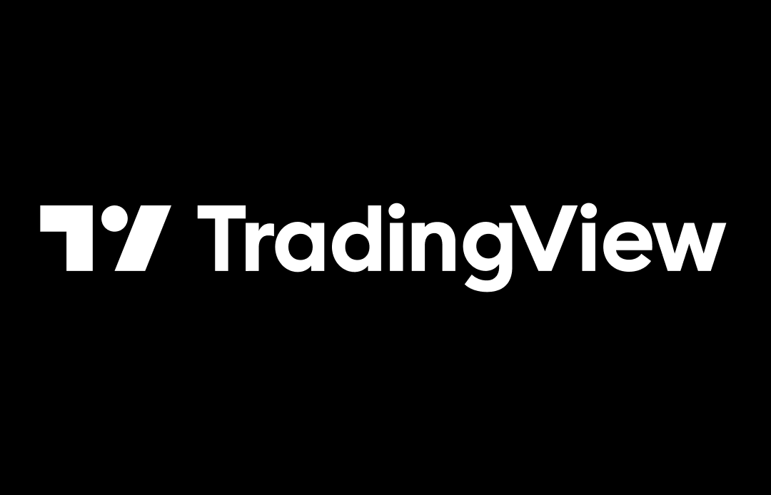 The tradingview logo on a black background, showcasing their powerful stock screener.